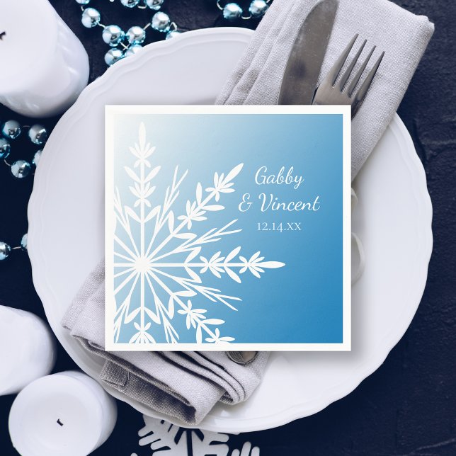 Servilleta De Papel Copo de nieve blanco en la boda azul del invierno (Subido por el creador)