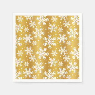 Servilleta De Papel Copo de nieve blanco sobre oro con patrón de huell