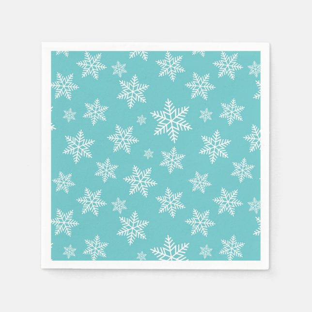 Servilleta De Papel Copo de nieve blanco sobre patrón de invierno azul (Anverso)
