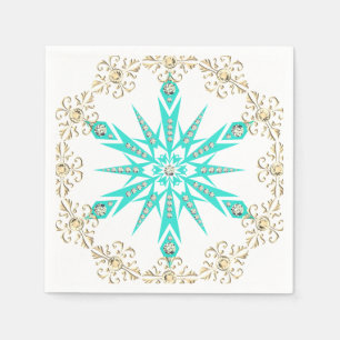 Servilleta De Papel Copo de nieve de estilo de mediados de siglo turqu