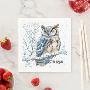Servilleta De Papel Copo de Nieve de Invierno Búho Azul Navidad Nieve