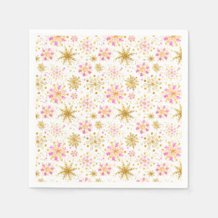 Servilleta De Papel Copo de Nieve de Invierno Rosa y Dorado