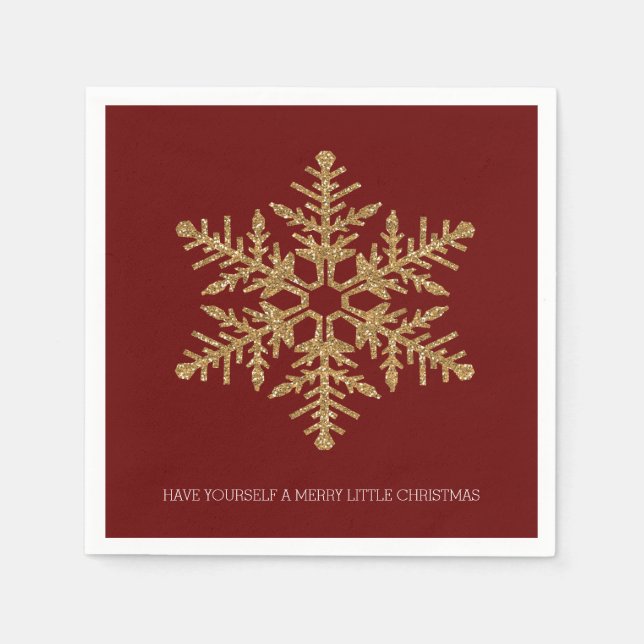 Servilleta De Papel Copo de nieve de oro rojo (Anverso)