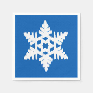 Servilleta De Papel Copo de nieve Ikat - azul cobalto y blanco