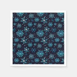 Servilleta De Papel Copo de Nieve Invernal Azul y Plateado
