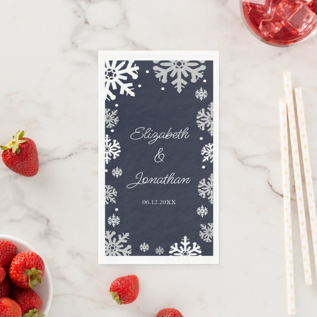 Servilleta De Papel Copo de Nieve Nupcial de Invierno Azul Marino (In situ)