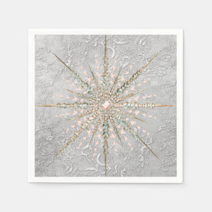 Servilleta De Papel Copo de nieve plateado rosa elegante vintage invie