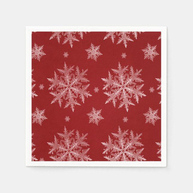 Servilleta De Papel Copo de Nieve Rojo Fiesta de Navidad (Anverso)