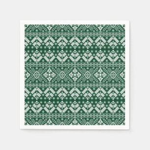 Servilleta De Papel Copo de Nieve Verde Oscuro y Floral Fair Isle Navi