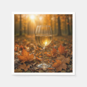 Servilleta De Papel Copo de Vino Blanco Entre Hojas de Arce de Otoño