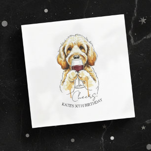 Servilleta De Papel Copo de vino tinto con doodle dorado dibujado a ma