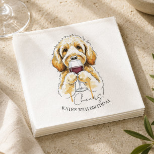 Servilleta De Papel Copo de vino tinto con doodle dorado dibujado a ma
