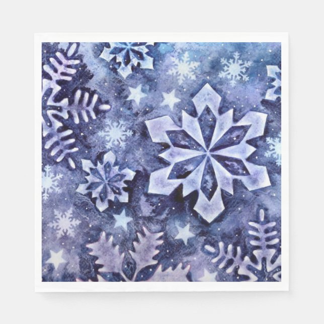 Servilleta De Papel Copos de nieve azules (Anverso)