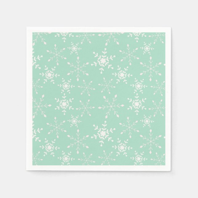 Servilleta De Papel Copos de nieve con fondo verde claro (Anverso)