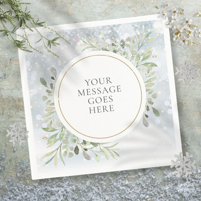 Servilleta De Papel Copos de nieve de invierno Verdor Follaje (Winter Snowflakes Greenery Foliage Napkins)