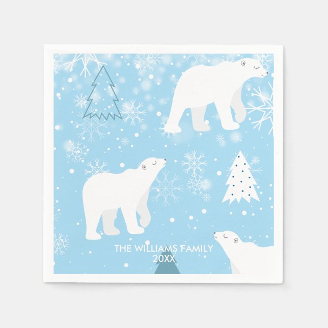 Servilleta De Papel Copos de nieve de oso polar personalizado (Anverso)