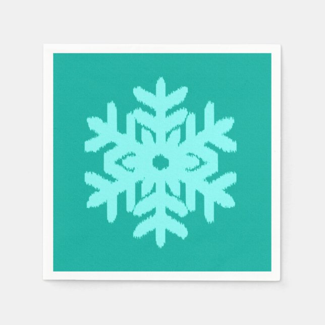 Servilleta De Papel Copos de nieve Ikat - Turquesa y aqua (Anverso)