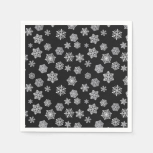 Servilleta De Papel Copos de nieve plateados sobre fondo negro