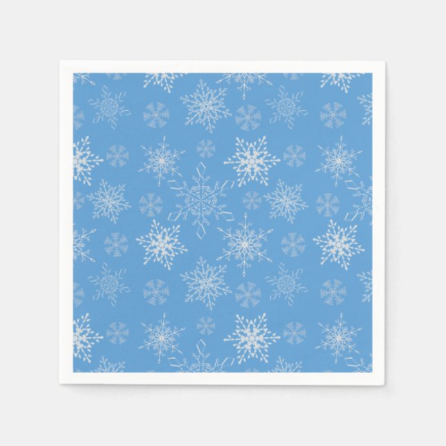 Servilleta De Papel Copos de nieve Purpurinoso con fondo azul (Anverso)