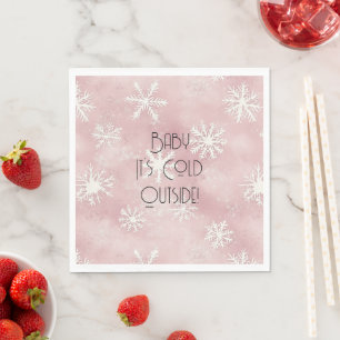 Servilleta De Papel Copos de nieve rayas blancas y rosadas de Navidad