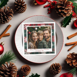 Servilleta De Papel Copos de nieve rojos y verdes de época y modernos