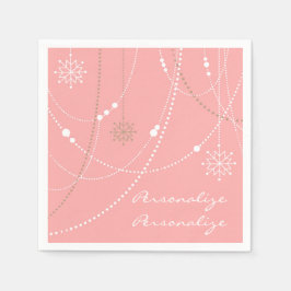 Servilleta De Papel Copos de nieve rosa invierno elegante de mediados