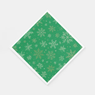 Servilleta De Papel Copos de nieve verdes y dorados