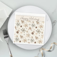 Copos de nieve y piñas de Navidad rústicas vintage