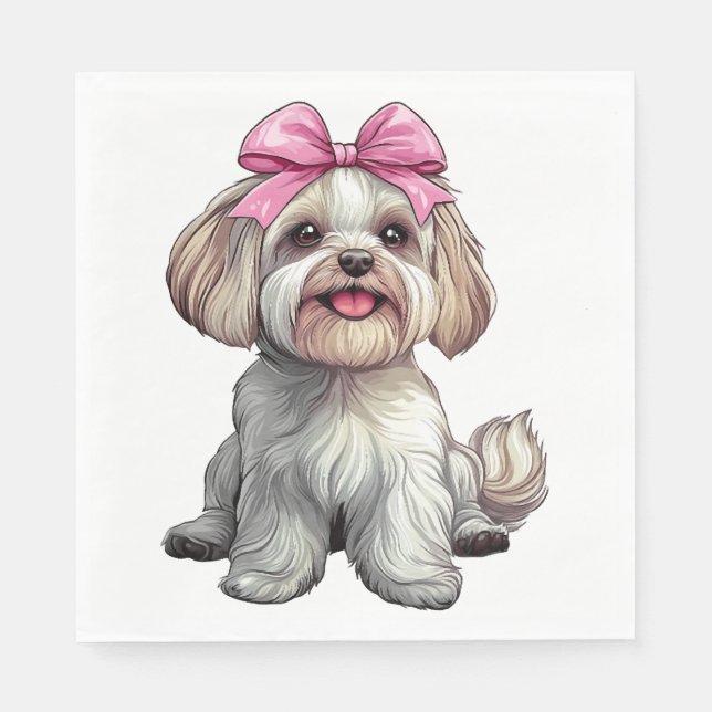 Servilleta De Papel Coqueta Bow Havanese Perro Mamá Chica Rosa (Anverso)