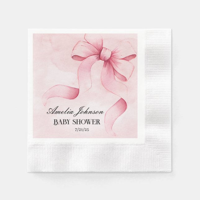 Servilleta De Papel Coqueta de cinta rosa Baby Shower Rubor para chica (Anverso)