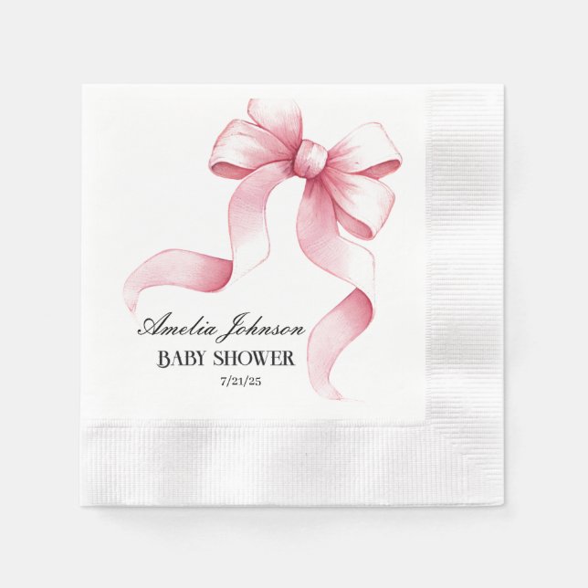 Servilleta De Papel Coqueta de cinta rosa Baby Shower Rubor para chica (Anverso)