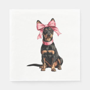 Servilleta De Papel Coqueta Lazo Doberman Perra Mamá Chica Rosa