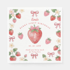 Servilleta De Papel Coqueta Rosa lazo Fresa Frutilla Primer Cumpleaños