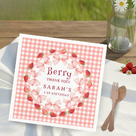 Servilleta De Papel Coquette Berry First Birthday Red Gingham 