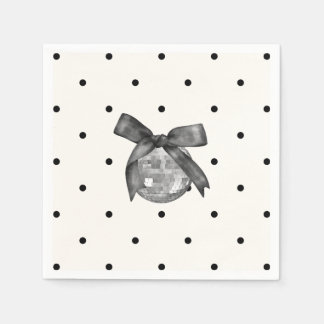 Servilleta De Papel Coquette Black Bow & Disco Ball Elegante Cumpleaño