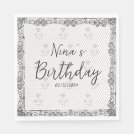 Servilleta De Papel Coquette Black Bow & Disco Ball Elegante Cumpleaño