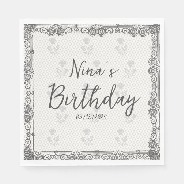 Servilleta De Papel Coquette Black Bow & Disco Ball Elegante Cumpleaño (Anverso)