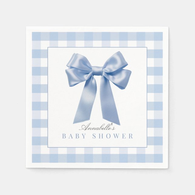 Servilleta De Papel Coquette Blue Bow Ribbon Boy Baby Shower (Anverso)