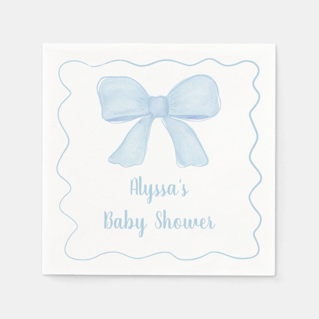 Servilleta De Papel Coquette Blue Boy Bow Baby Shower (Anverso)