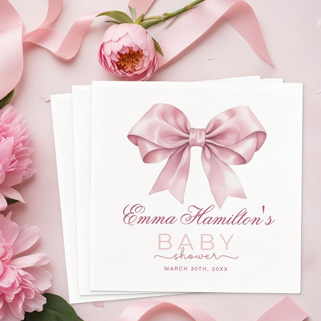 Servilleta De Papel Coquette Bow Baby Shower Napkins - Elegante Ri Ros (Baby Shower Party Napkins)