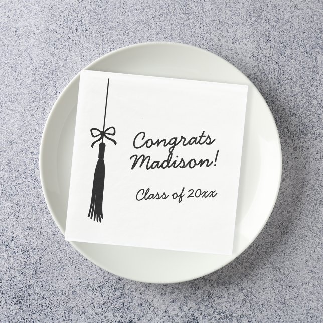 Servilleta De Papel Coquette Bow Grad Tassel Black & White Graduation (Coquette Bow Grad Tassel Black & White Graduation Napkins)