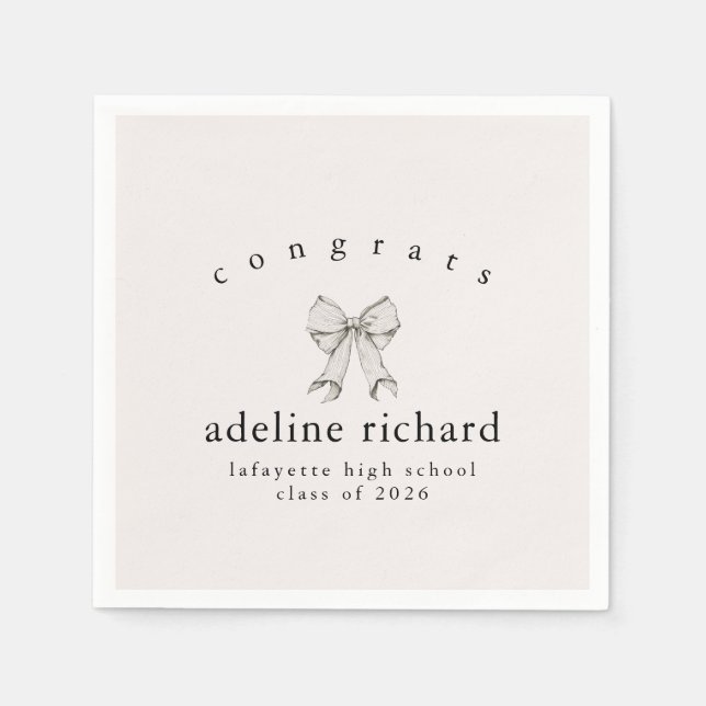 Servilleta De Papel Coquette Bow Graduation Announcement (Anverso)