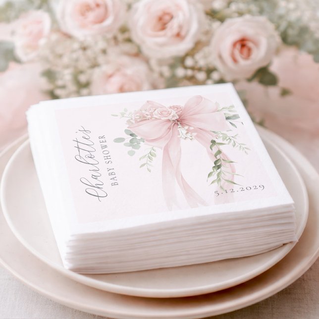 Servilleta De Papel Coquette Bow Greenery Baby in bloom baby Shower (Subido por el creador)