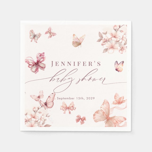 Servilleta De Papel Coquette Butterfly | Baby Shower de mariposas (Anverso)