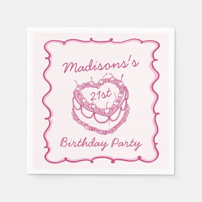 Servilleta De Papel Coquette Cherry Cake Pink Retro Heart Coquette (Anverso)