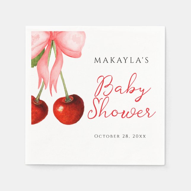 Servilleta De Papel Coquette Cherry en Top Baby Girl Shower (Anverso)