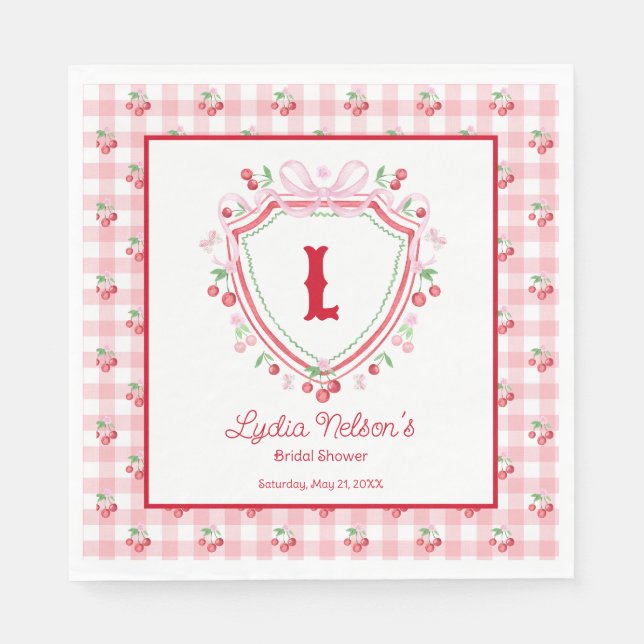 Servilleta De Papel Coquette Cherry Monogam Bridal Shower (Anverso)