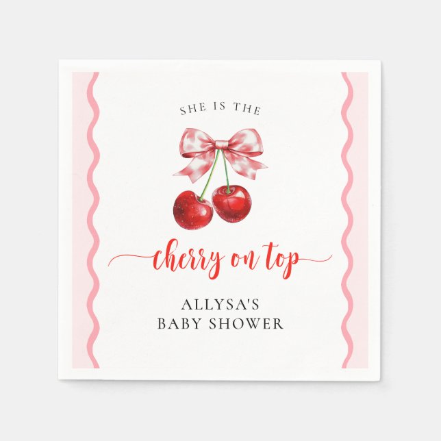 Servilleta De Papel Coquette Cherry On Top Wavy Cherry Baby Shower (Anverso)