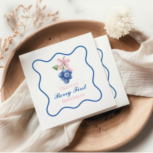 Servilleta De Papel Coquette de cumpleaños de arándano azul primero co
