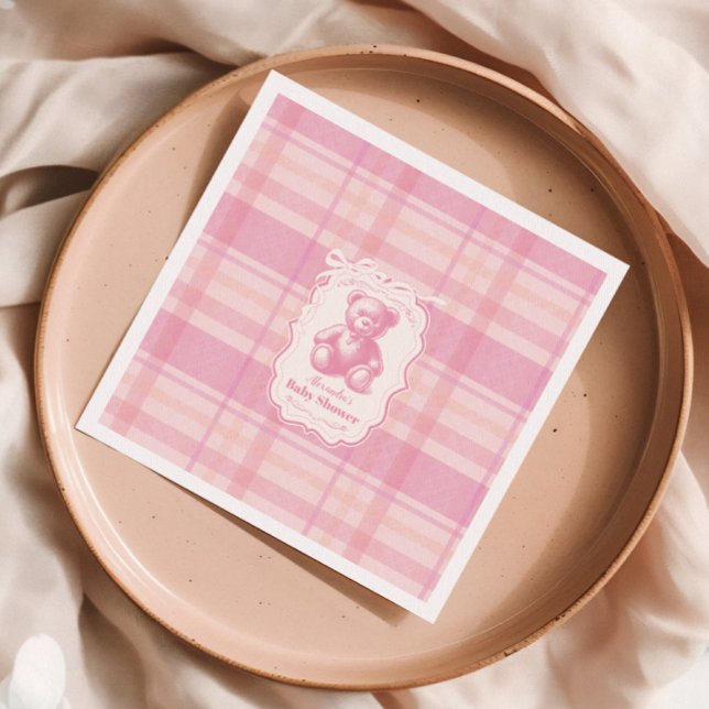 Servilleta De Papel Coquette Gingham French Teddy Bear Baby Shower (Subido por el creador)